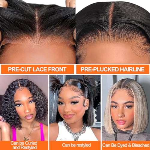 AISI Glueless Bob Wig Human Hair Pre Plucked Short Straight Bob Wigs for Black Women Pre Cut 4x4 Lace Closure HD Transparent Glueless Lace Front Wigs Human Hair 180% Density 12 Inch