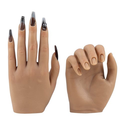 Life Size Female Mannequin Hand for Sketching & Display - Silicone Nail Practice Hands - Jewelry Ring Glove Watch Holder - 18cm, Light Brown (1 Pair)