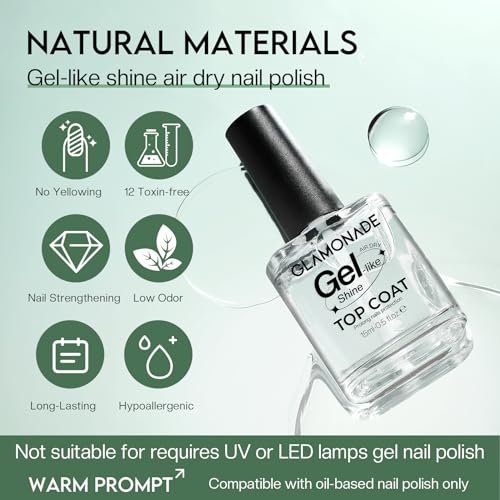 Top Coat Nail Polish Clear: Quick Dry Nail Polish No Chip High Shine Long Lasting Glossy Fast Air Dry Top Coat for Nail Art Manicure Salon Quality