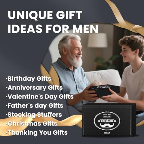ISNER MILE Beard Oil Kit for Men Conditioner: Cedarwood Sandalwood Sage Orange Unscented, Mustaches Soften Moisturizing, Valentines Gifts for Him Husband, Fathers Birthday Gifts for Dad Men Boyfriend
