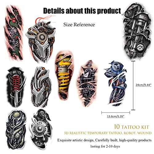 ROARHOWL Very cool machine 3D realistic fake tattoos£¬wound robot makeup Temporary Tattoos for men women (Design 5)
