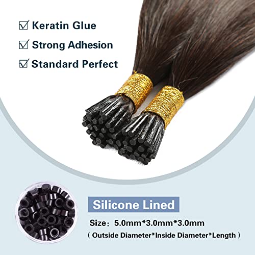 Sunya Brown I Tip Hair Extensions Human Hair 28 Inch #2 Dark Brown 50g/50Strands Straight I Tip Hair Extensions