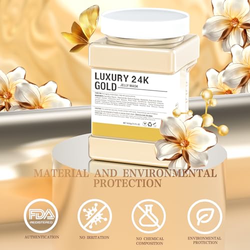 Jelly Mask Powder for Facials,24K Gold Anti-Aging & Firming Jelly Face Mask Hydrating Brighten Professional Peel Off Hydro Face Mask Powder DIY Spa Salon 23 Fl Oz Jar