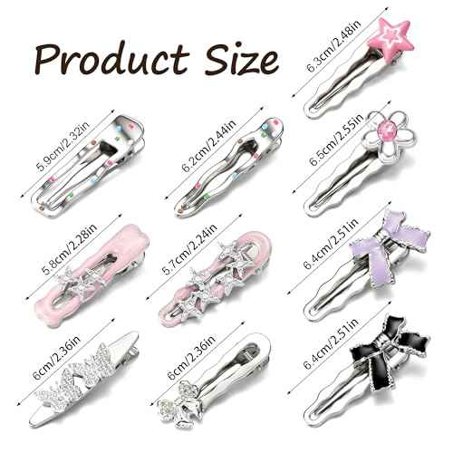 10 PCS Metal Hair Clips Silver Duckbilled Alligator Clips for Hair Styling Star Bow Butterfly Flower 2000s Hair Accessories for Girls Non Slip Hair Barrettes for Women Cool Hairpin Set