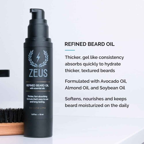 ZEUS Beard Care Starter Kit for Men, Natural Shampoo, Conditioner & Refined Oil, Soften, Hydrate & Strengthen Thick Facial Hair (Made in USA) Verbena Lime