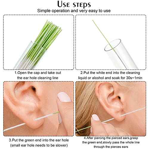 Maitys 360 Pieces Ear Hole Floss Piercing Cleaner Floss Disposable Piercing Aftercare Cleaning Line Ear Hole Care Cleaning Tool for Women Men(Green, Purple, Blue)