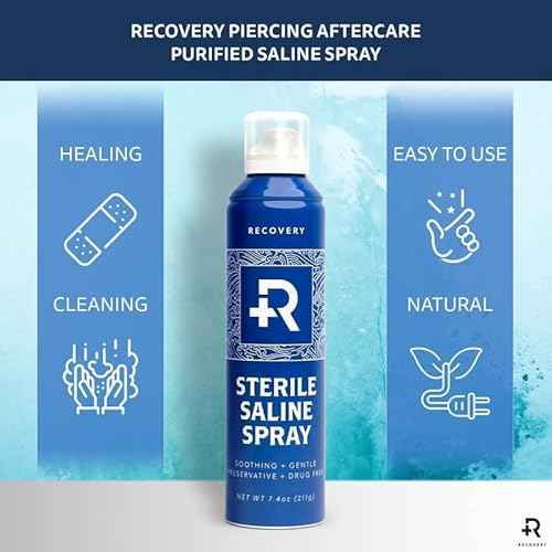 Recovery Aftercare Saline Piercing Aftercare Spray - Sterile Saline Solution for Ear, Belly & Nose Piercings - Removes Dirt & Debris - Soothing & Gentle Cleaner - Vegan & Preservative-Free (7.4 oz)