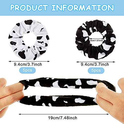 Xinnun 10 Pcs Cow Print Scrunchies Women Cloth Hair Ropes for Cow Party Favors Hair Ties Hairband for Birthday Goodie Bag Fillers Bachelorette Party Accessories(White, Black)