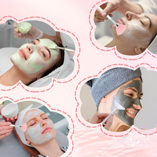 Ouligay 20 Pcs Facial Brushes Esthetician, Soft Fan Brush for Women Girls, Face Mask Brush Applicator for Mud Cream, Makeup Women Cosmetic Tools (Pink White)