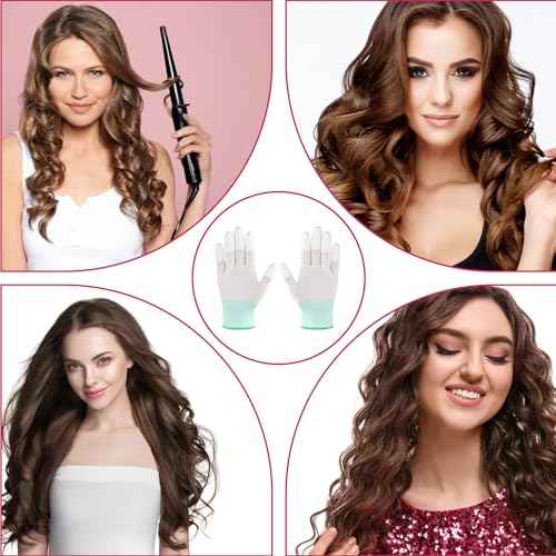 4 Pairs Heat Gloves for Hair Styling - Heat Resistant Gloves for Curling Iron & Wand, Nylon + PU, Green & Pink