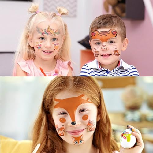GLARYYEARS 10 Set Animal Temporary Face Tattoo Sticker Set, Water Transfer Panda Deer Giraffe Fox Tiger Floral Festival Body Paint Stickers, Makeup For Halloween Christmas Party Supplies Decor