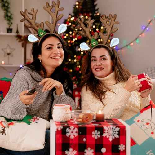 Beviliu Reindeer Antlers Headband, Deer Hairband Costume with Bells, Cute Christmas Hairband Accessories for Adults Halloween Santa Holiday Parties, 2Pack