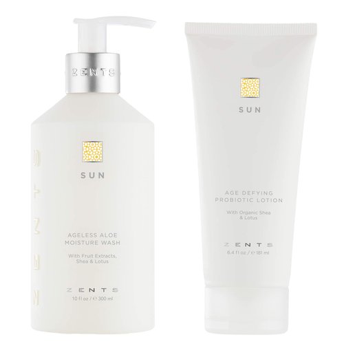 ZENTS Body Wash and Lotion Set (Sun), Aloe Moisture Body Wash, Age Defying Probiotic Lotion to Cleanse, Moisturize and Nourish Dry Skin