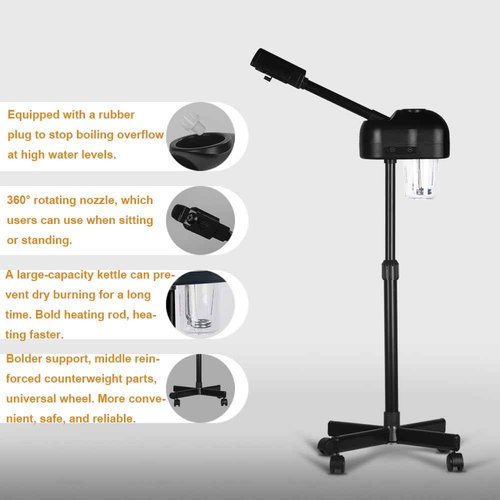 HeavenBird Stand Professional Ozone Facial Steamer with Touch Control, Hot Mist Function, Adjustable Height & Rolling Base, 360° Rotatable Nozzle, Use for Home, Salon SPA (Black)