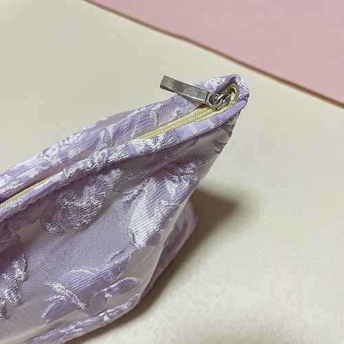 Makeup Bag Purple Makeup Bag, Floral Makeup Organizer Small Cosmetic Bag Zipper Pouch Makeup Pouch Preppy Stuff Travel Essentials Toiletry Bag for Women