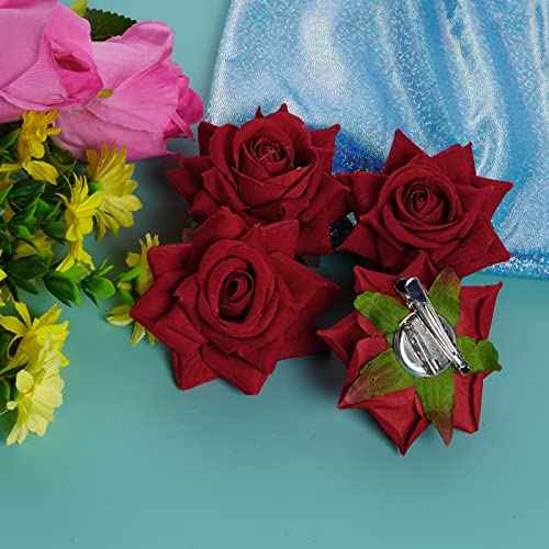 8 Pcs Rose Hair Clip Flower Hairpin Floral Clips, 2.75" Rose Flowers Mexican Hair Flowers Pin up Headpieces for Woman Girl Halloween Wedding Party Valentine Mother's Day Gift (Red)