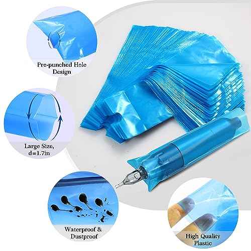 Pen Machine Covers and Grip Tapes 200pcs Tattoo Machine Covers with 4pcs Grip Wrap Cover 7.5 x 2.7" Tattoo Pen Sleeves Self adhesive Tape Tattoo Pen Bags Tattoo Supplies