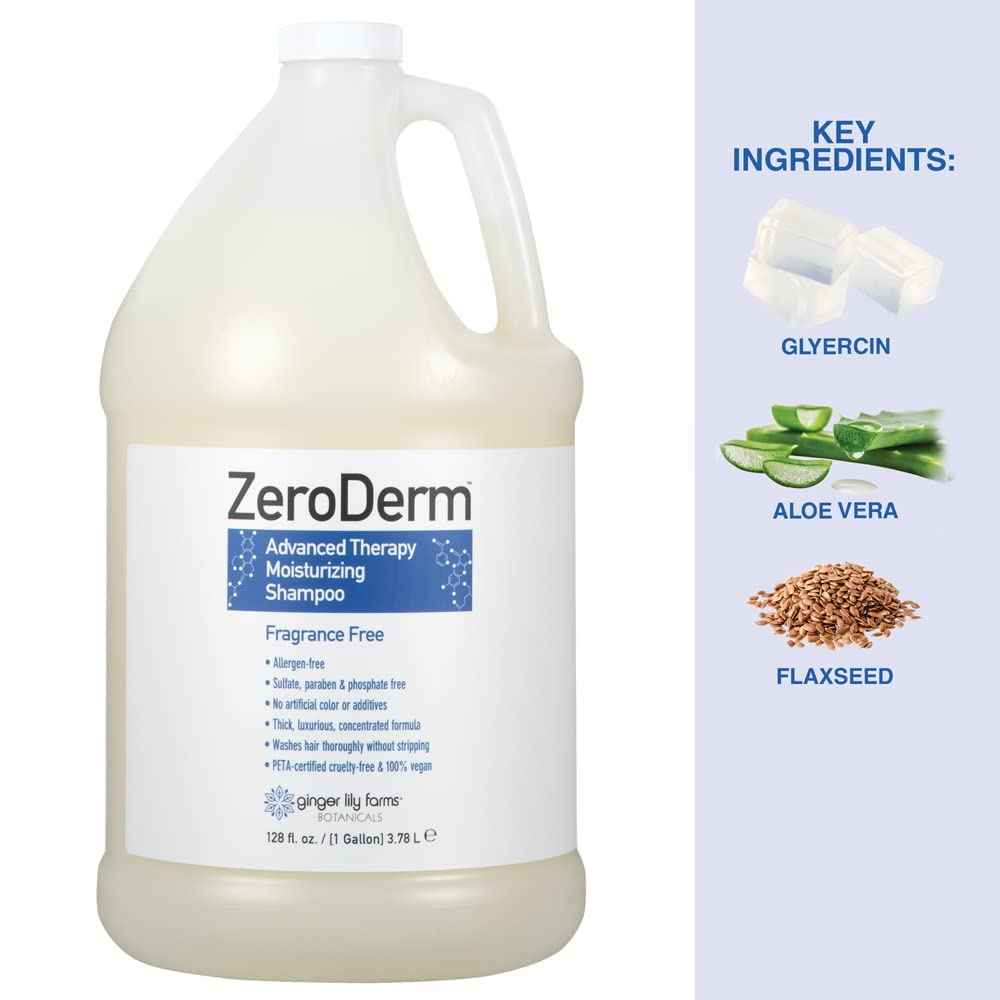 Ginger Lily Farms Botanicals ZeroDerm Advanced Therapy Moisturizing Shampoo for All Hair Types, 100% Vegan & Cruelty-Free, Fragrance Free, 1 Gallon Refill (Pack of 4)