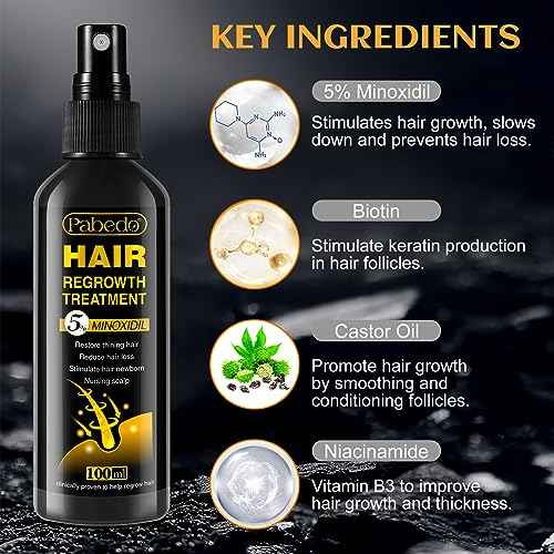 5% Minoxidil Hair Growth Serum, Minoxidil Spray For Beard Growth Serum, Hair Growth oil Spray, Treating Hair Loss For Thicker Longer Fuller Healthier Hair, 3.38 Oz