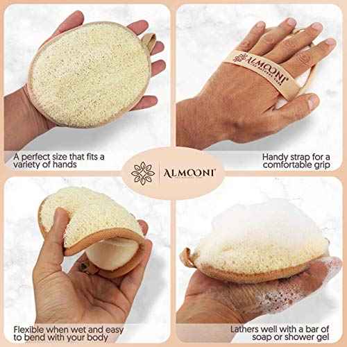 Almooni Natural Loofah Exfoliating Body Scrubber, Made with Natural Egyptian Shower Loofah Sponge, Bath Shower Loofah Sponge for Women and Men, for Face and Body That Gets You Clean - 2 Count (1 Pack)