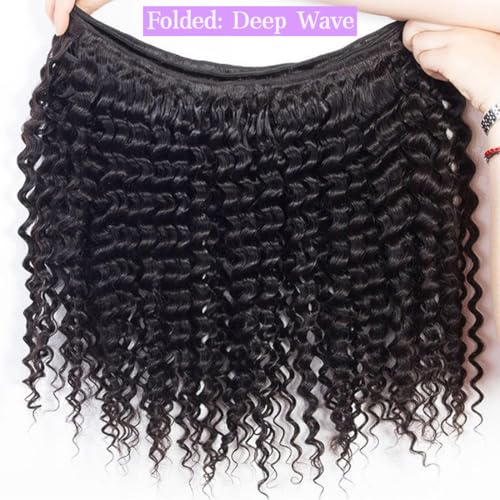 Deep Wave Human Hair Bundles 16 18 20 Inch Deep Wave Bundles 100% Unprocessed Brazilian Virgin Hair 3 Bundles Curly Bundles Hair Extensions Real Human Hair Wavy Quick Weave Bundles Natural Black
