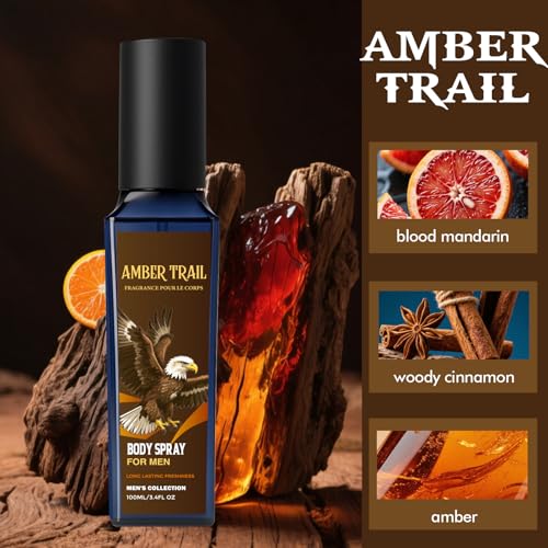 CLESH Fragrance Mist, Body Spray for Men, 3.4 Fl Oz, 3 Pack, Noir Wave, Oud Dynasty, Amber Trail, Long Lasting Mens Body Spray
