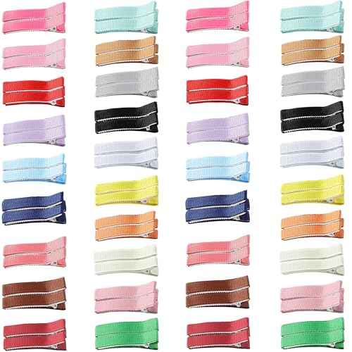 76Pcs Alligator Hair Clips, BetterJonny 5cm Full Lined Hair Barrettes 19 Colors Small Duckbill Hair Clips DIY Ribbon Covered Sweet Color Soft Hair Accessories for Women and Girls