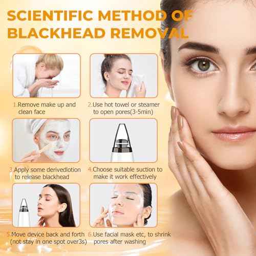 2025 Pore Vacuum Kit, USB Rechargeable Blackhead Remover Vacuum Kit,3 Levels Adjustable Pore Vacuum Blackhead Remover, with 6 Suction Power Probe,4 Golden Needle face Vacuum Pore Cleanser Kit-White