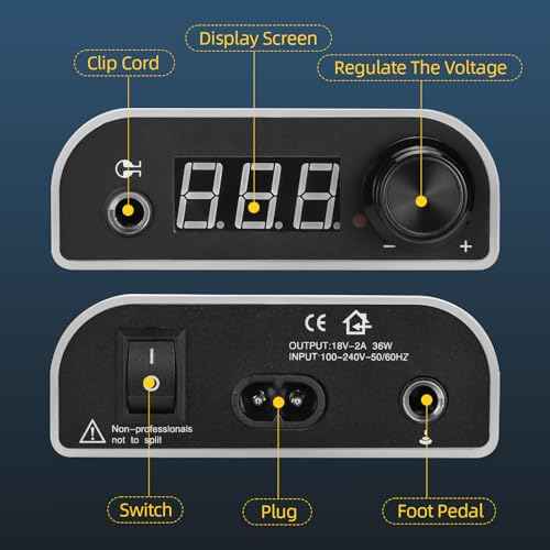 ATOMUS Tattoo Power Supply with Wireless Tattoo Pedal Colorful Light Power Cable for Tattoo Machine Pen Liner and Shader (Gold)