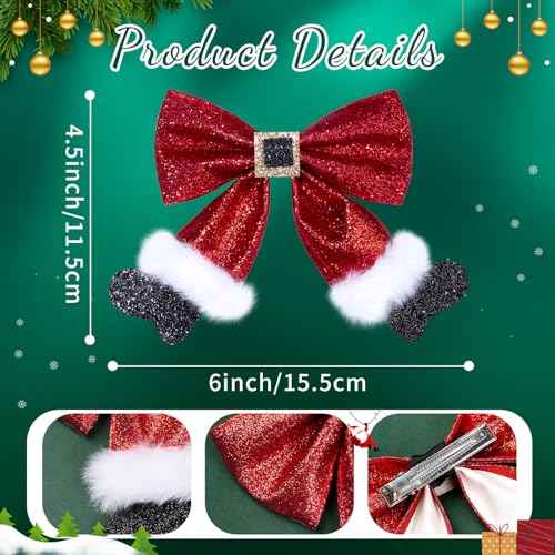 2Pcs Sparkly Sequin Big Hair Bow Clip, Red Hair Bow Hairpin, Glitter Christmas Bows Barrettes - Christmas Hair Accessories for Girls & Women Xmas Party Gifts