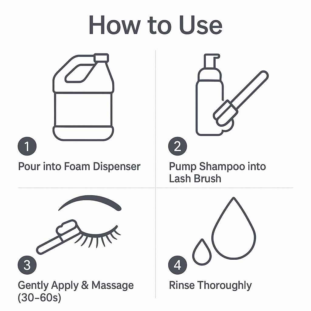 ISLA & FONTANE Lash Shampoo Bulk – Pura White 64 fl oz | Gentle Eyelash Shampoo for Extensions | Lash Foam Cleanser | Oil-Free Lash Bath for Home & Salon Use