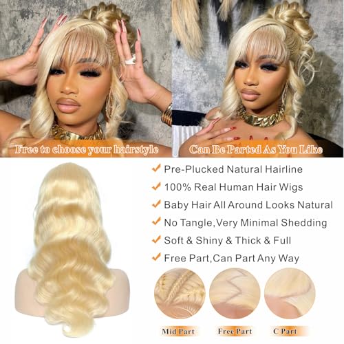 613 13x6 Lace Front Wig Human Hair Blonde Wig Human Hair Body Wave HD Transparent Lace Frontal Wigs Human Hair Pre Plucked for Black Women 180% Density wigs 24 Inch