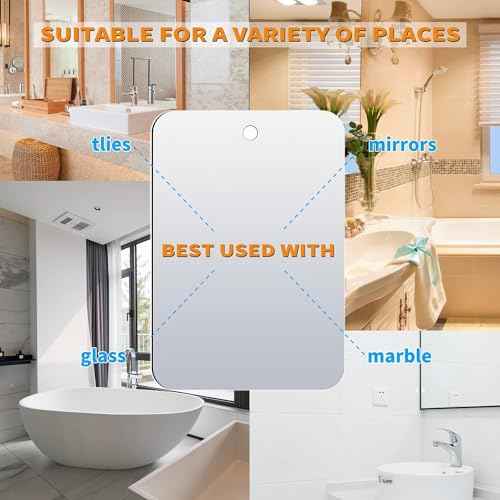 Shower Mirror Fogless for Shaving(Medium 8x6 inch), Unbreakable Deluxe Plexiglass Makeup Mirror with 2 Adhesive Hooks, Locker Mirrors for Shower, Shower Mirror Fogless, Portable Handheld Camping