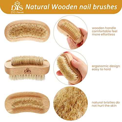 Generic Wooden Fingernail Nail Brushes for Cleaning, Natural Boar Sisal Bristle Two-sided Non-slip Hand Foot Nails Cleaner Scrubber for Men Women Kids
