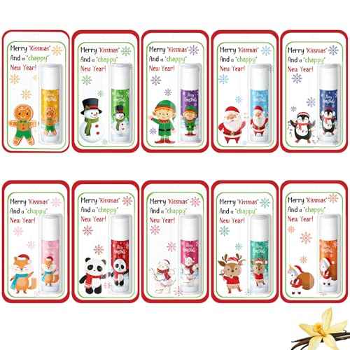 10 Pack Christmas Lip Balms Bulk Christmas Party Gifts Favors Stocking Stuffers Holiday Lip Balms Employee Staff Team Appreciation Gifts Thank You for Teacher Coworkers