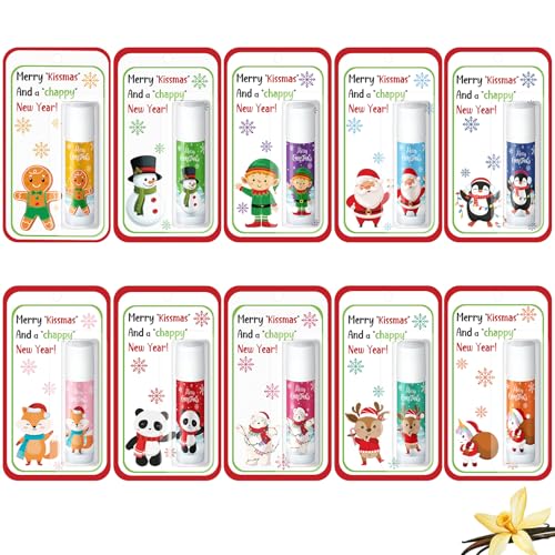 10 Pack Christmas Lip Balms Bulk Christmas Party Gifts Favors Stocking Stuffers Holiday Lip Balms Employee Staff Team Appreciation Gifts Thank You for Teacher Coworkers