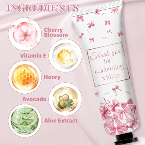 50 Pcs Pink Bow Gifts Hand Cream Bulk for Women,Girls Favors Gifts for Bachelorette Mini Travel Hand Lotion Bulk for Guest Wedding Bridal Engagement Baby Shower Thanksgiving Christmas Party Stuffers