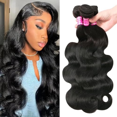 Brazilian Bundles Human Hair Body Wave Bundles 12a 100% Unprocessed Virgin Hair Bundle Deals Human Hair Weave 3 Bundle Human Hair Extensions For Woman Natural Black Color 14 16 18 Inch
