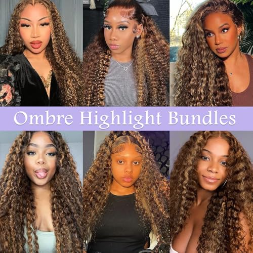 24 26 28 inch Highlight Bundles Human Hair Ombre Brown Bundles P430 Deep Wave Bundle #4 Brown Human Hair Bundle 300g