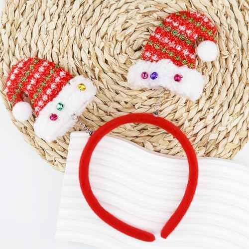 Christmas Headbands for Women Girls, 1 Pack Christmas Hat Design Headband with Bells Christmas Hair Hoop Red Hair Band Hair Accessories for Winter Xmas Holiday Party Favors Gift, One Size Fits Most