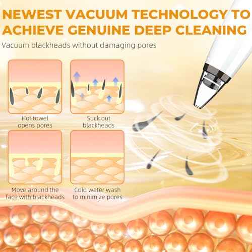 2025 Pore Vacuum Kit, USB Rechargeable Blackhead Remover Vacuum Kit,3 Levels Adjustable Pore Vacuum Blackhead Remover, with 6 Suction Power Probe,4 Golden Needle face Vacuum Pore Cleanser Kit-White