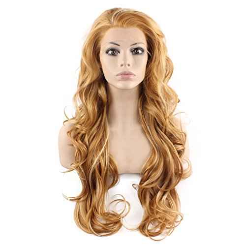 MX angel Long Wavy Celebrity Natural Hair Line Synthetic Lace Front Blond Wig