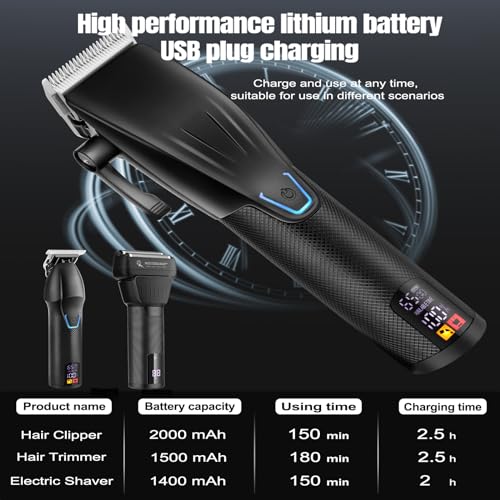 Professional Hair Clippers and Trimmer Set, Electric Razor Foil Shavers, Cordless Clippers for Hair Cutting, LCD Display/Travel Case, Gifts
