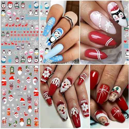 8 Sheets 3D Snowflake Nail Art Stickers Winter Christmas Nail Decals Snowflakes Stickers for Nails Xmas Winter White Snow Sparkly Nail Design Holiday Christmas New Year Nail Decoration for Women Girls