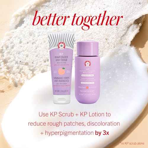 First Aid Beauty - KP Smoothing + Brightening Body Lotion with 10% AHA, Lactic Acid, Urea + Colloidal Oatmeal, Exfoliate & Moisturize, Banish Keratosis Pilaris Bumps, NEW Peach Scent (6. 7 fl oz)