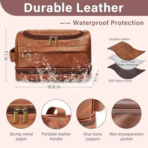 Personalized Toiletry Bag for Men, Gifts for Men, Christmas, Custom Leather Travel Bag Shave Kit, Engraved Pattern Text, Ideal Gift for Him, Dad, Groomsmen, Birthday, Anniversary, Father, Son, Husband