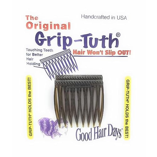 Good Hair Days Grip-Tuth Combs - 1 1/2" Side Combs, For All Types Of Hair, Decorative & Styling Women Accessories - Tortoise Shell, Set Of 2