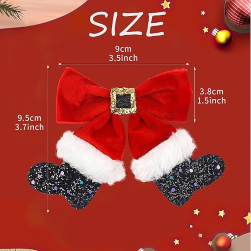 2 Pcs Christmas Hair Clips for Women Girls Red Velvet Big Bow Christmas Stocking Hair Clip Hairpin Hair Bow Clip Glitter Bows Barrettes Christmas Hair Accessories Xmas Party Gifts