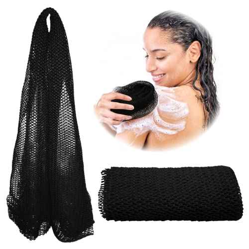 Adeton African Net Sponge, Authentic, with Knots, Exfoliating Bath Wash Cloth, Real Sapo, Black Owned, Long Sponge, Body Exfoliator, Shower Accessories, Back Foot Scalp Scrub Dead Skin Remover (Black)