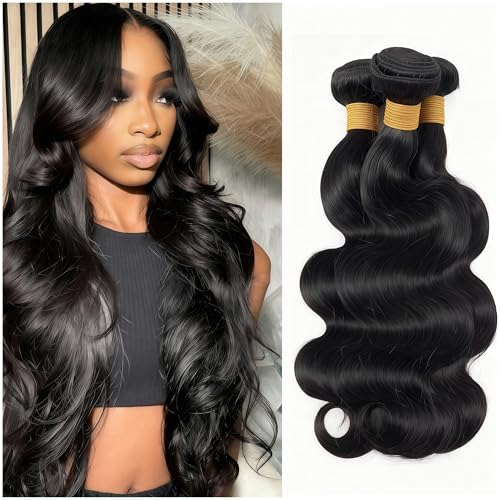 Human Hair Bundles Body Wave 24 26 28 Inch Body Wave Human Hair Weave 3 Bundles Silky Hair Bundles Brazilian 3 Bundles Human Hair Extensions for Women Deals Natural Black Bundles